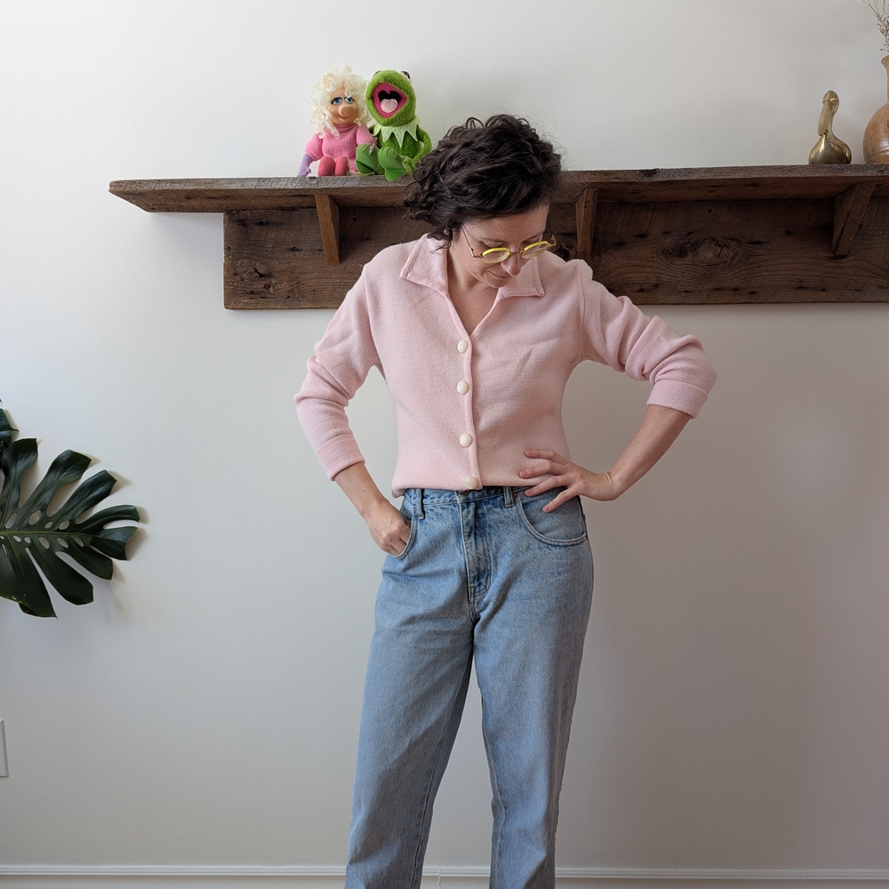 Vintage Pink Button-Up Cardigan